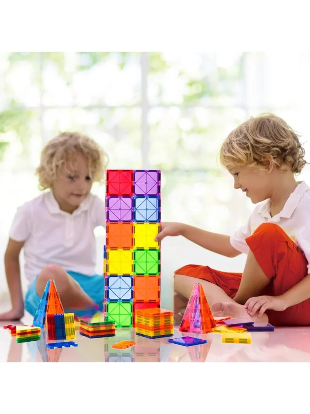 Colorful Magnetic Building Tiles Set - 100 Pcs STEM Construction Blocks for Kids